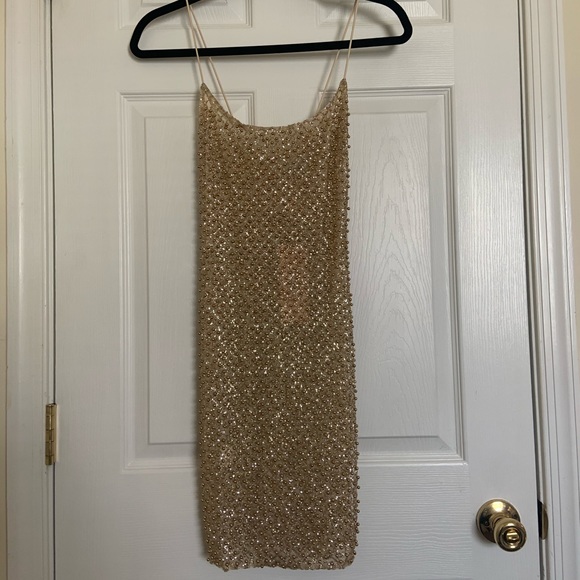 DROP A GLINT EMBELLISHED MINI DRESS IN GOLD - Picture 8 of 8